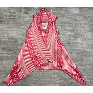 Roommates Cardigan Womens Medium Pink Geometric Tribal Draped Vest Sleeveless‎